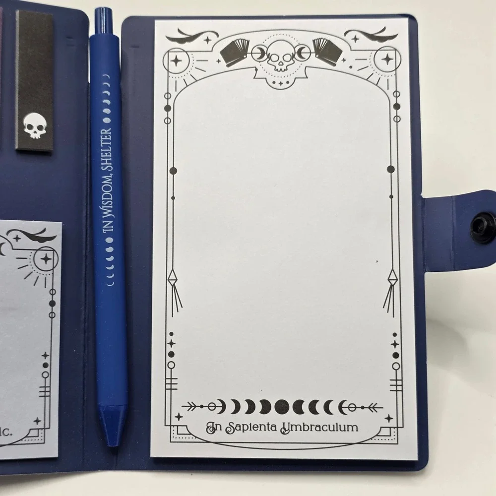 Celestial Stationery Set In Sapienta Umbraculum Navy Gold Folio Pen Sticky Notes